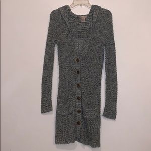 Gray Long Cardigan w/ Hood